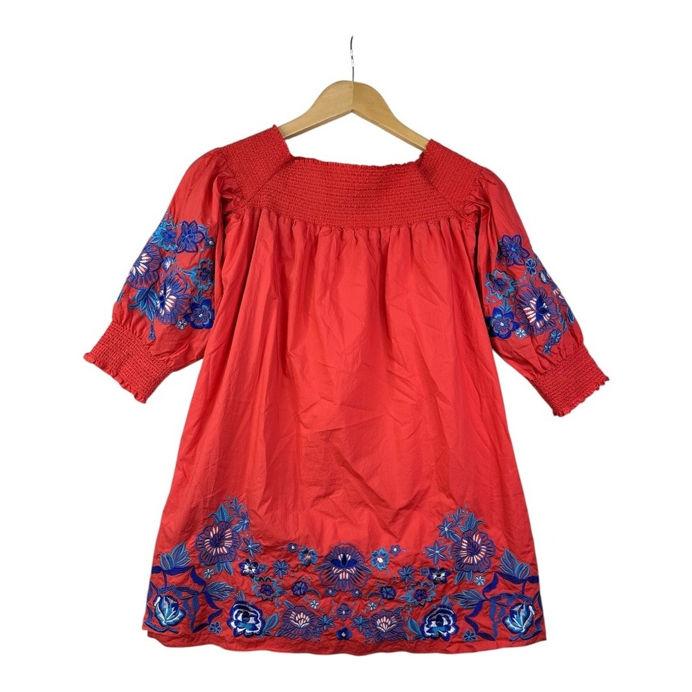 Parker Embroidered Half Sleeve Mini Dress size X-Small Orange/Blue